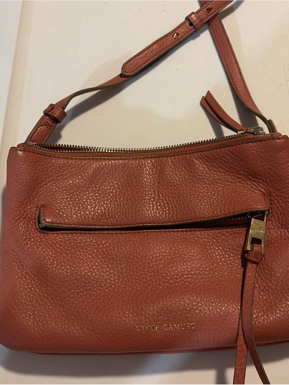 Vince Camuto Pebbled Leather Crossbody in Terracotta